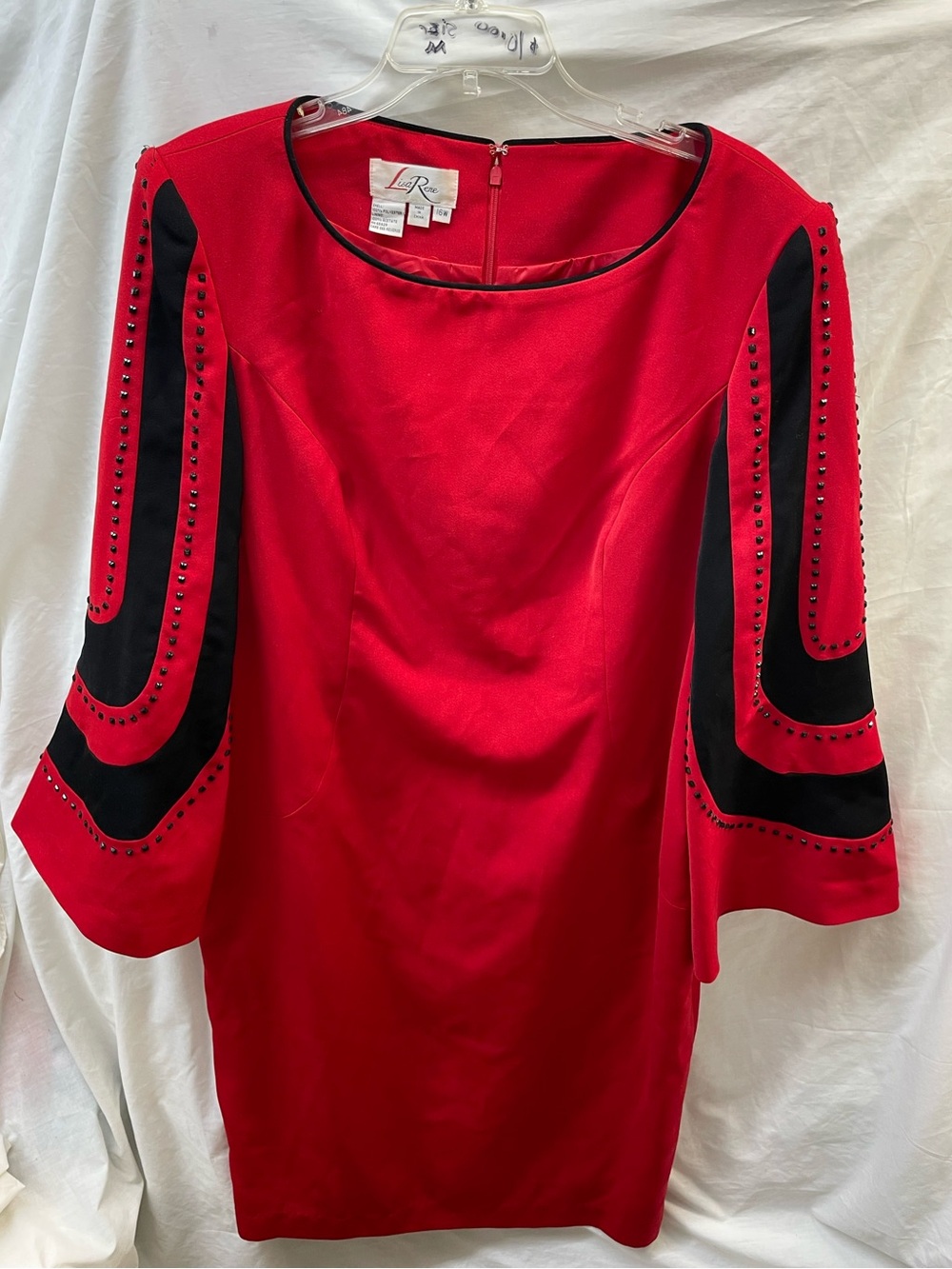 Lisa Rene  Red lined bell sleeve Dress  Black Accent & Stud Details 16w